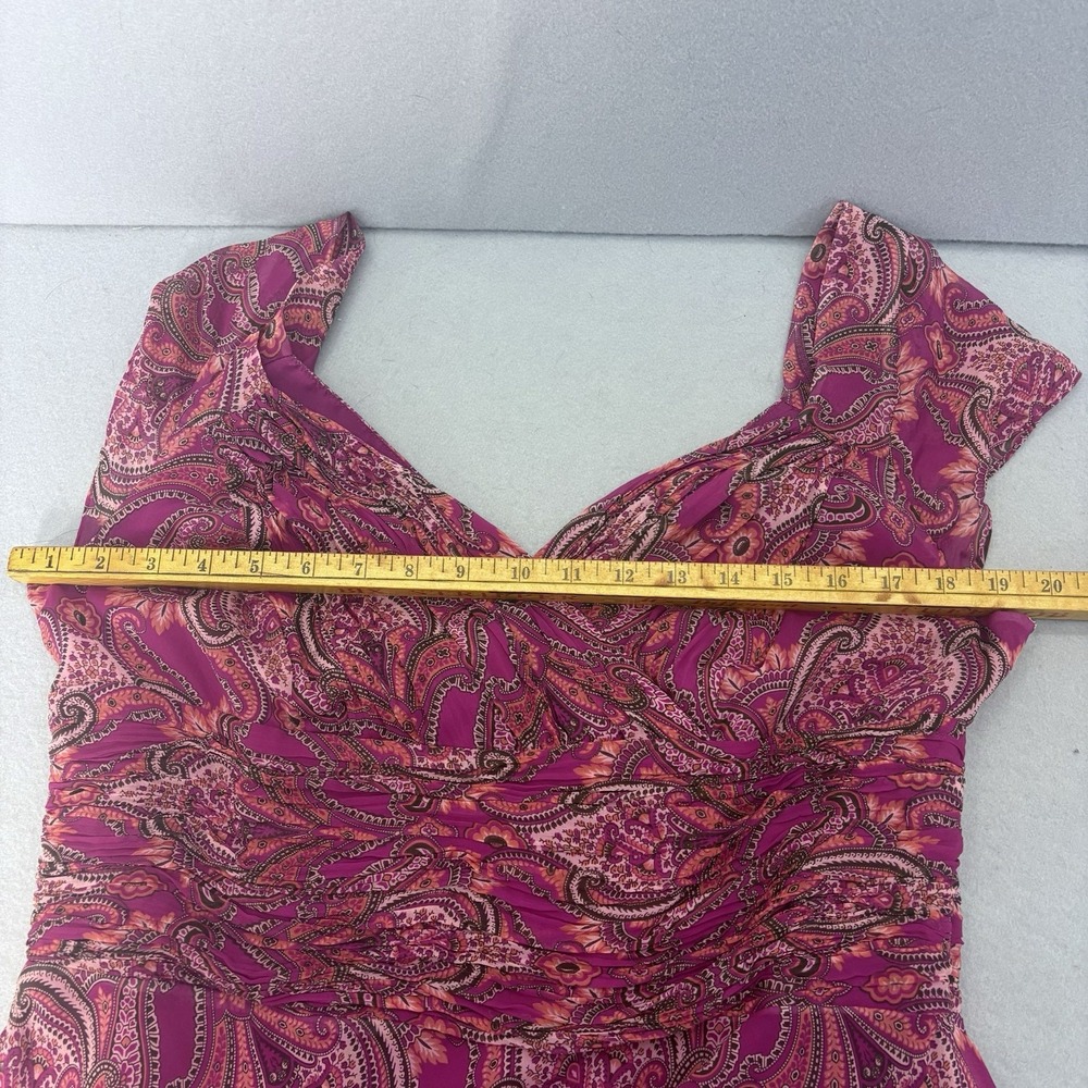 Ann Taylor Crossover V-Neck Silk Pink Paisley Midi Dress SZ‎ 14 Boho Feminine - Picture 10 of 13